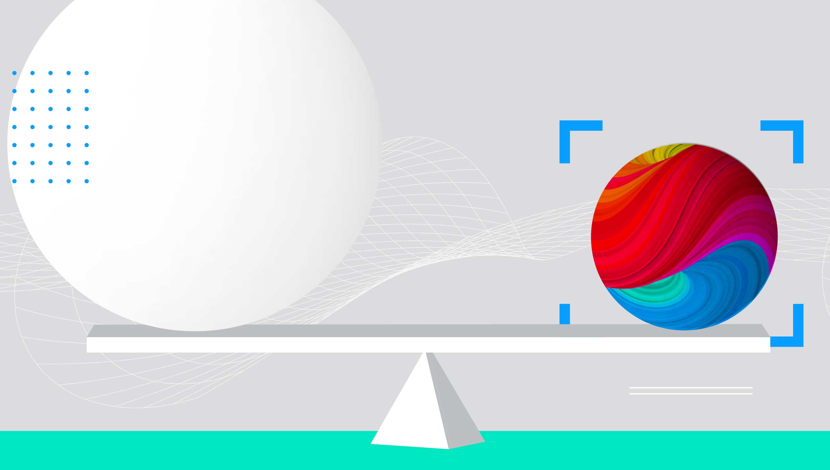 Large sphere and small sphere perfectly balanced on a scale